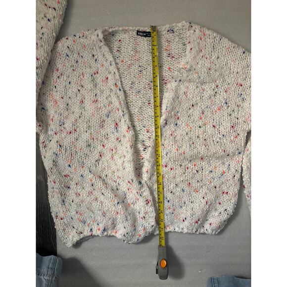 Shein White/ Multicolor Open Front Cardigan L Winter Cozycore Comfy Grandma - Picture 8 of 12